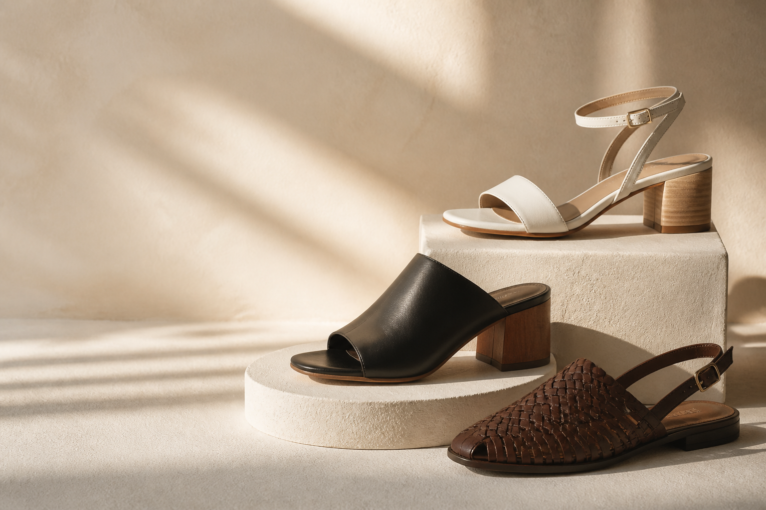 Women's footwear capsule collection in a warm studio
