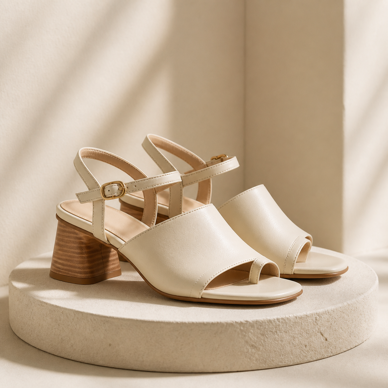 Ivory leather block heel sandal
