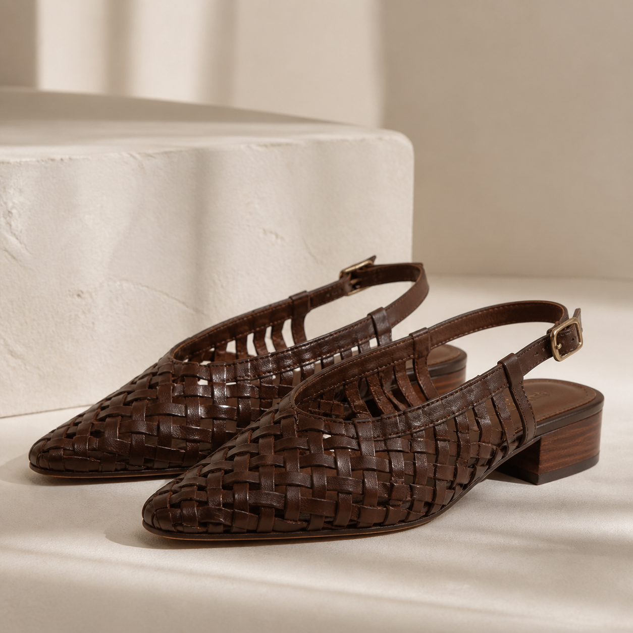 Chocolate woven leather slingback